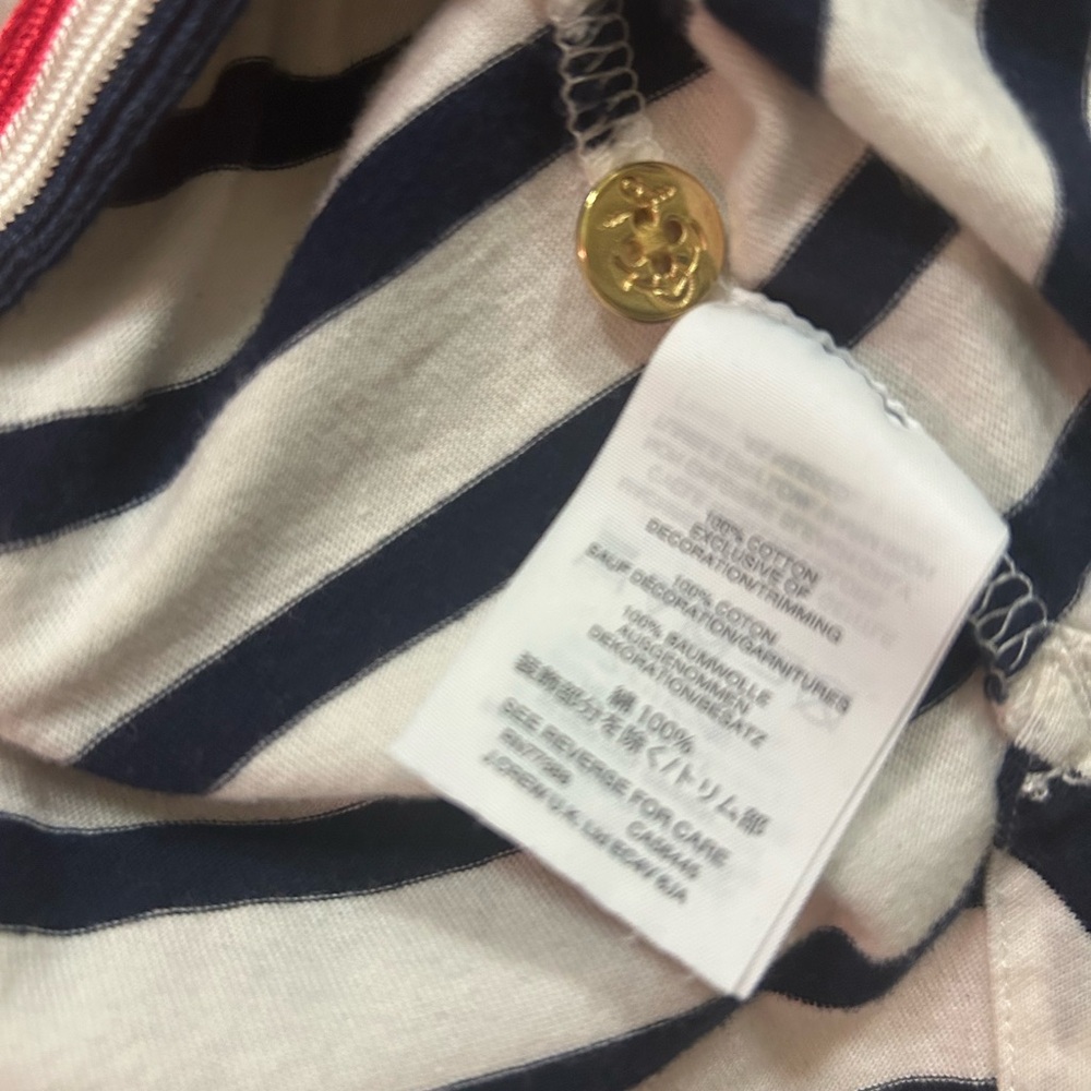 J. Crew Navy and White Striped Long Sleeve Top With Red Accent Stripes - Picture 5 of 5